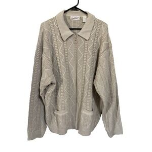 VTG Arnold Palmer Cardigan Full Zip Sweater  Beige‎ Men's L Grandpacore Dad